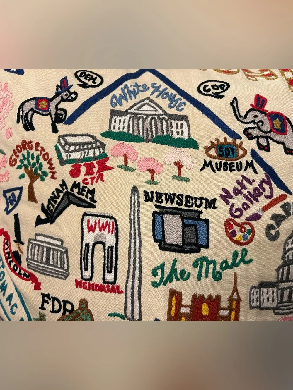 Cat Studio Hand Embroidered Washington D.C. Pillow
